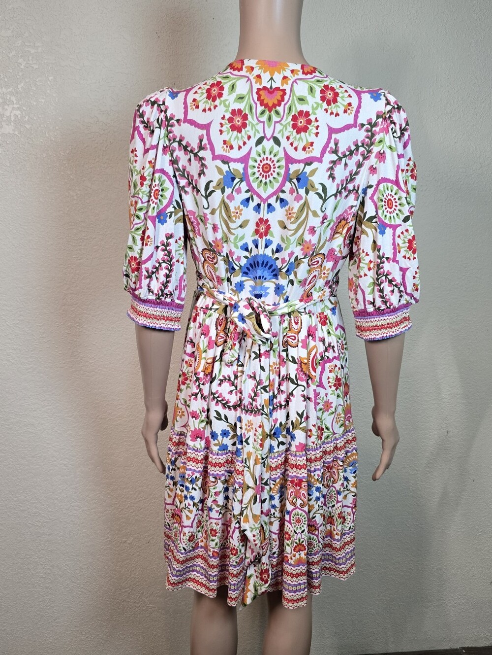 Hale Bob Women's Medium Floral Paisley V-Neck Boho Dress 3/4 Sleeve Medium - Picture 4 of 12